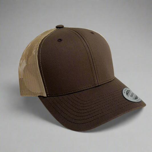 Yupoong Dark Brown with Khaki Mesh Back