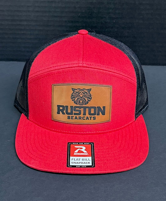 Red Richardson 7 Panel Flat Bill with Black Mesh-Ruston Bearcats