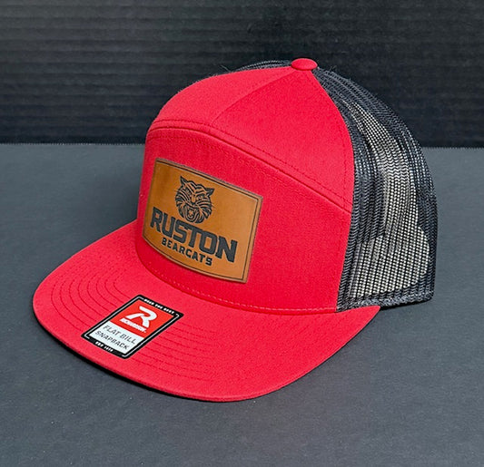 Red Richardson 7 Panel Flat Bill with Black Mesh-Ruston Bearcats